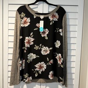 Kaileigh “Soll” Mixed Material Floral Top‎ NWT XXL